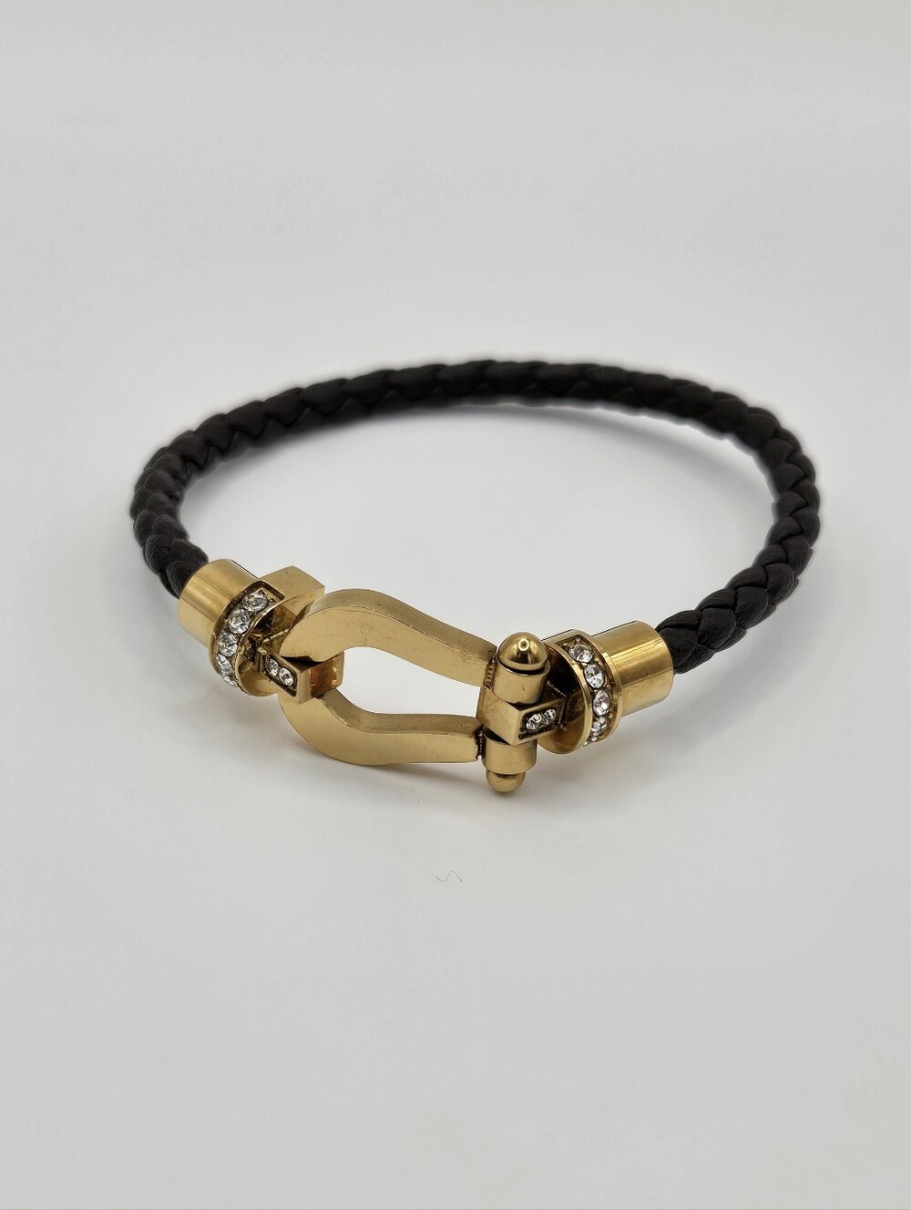Gold Clasp Brown Leather Braided Leather Bracelet- Size 6.25